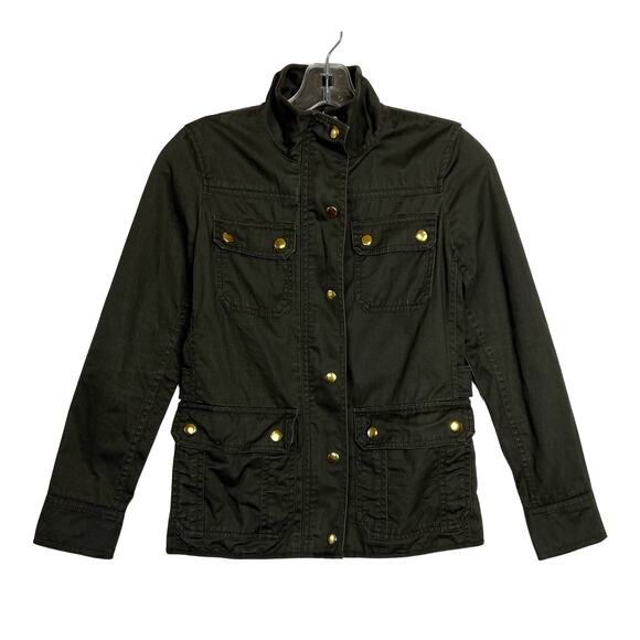 J. Crew Relaxed Boyfriend Field Jacket Green Womens XXS Military Style Cotton - Picture 3 of 12